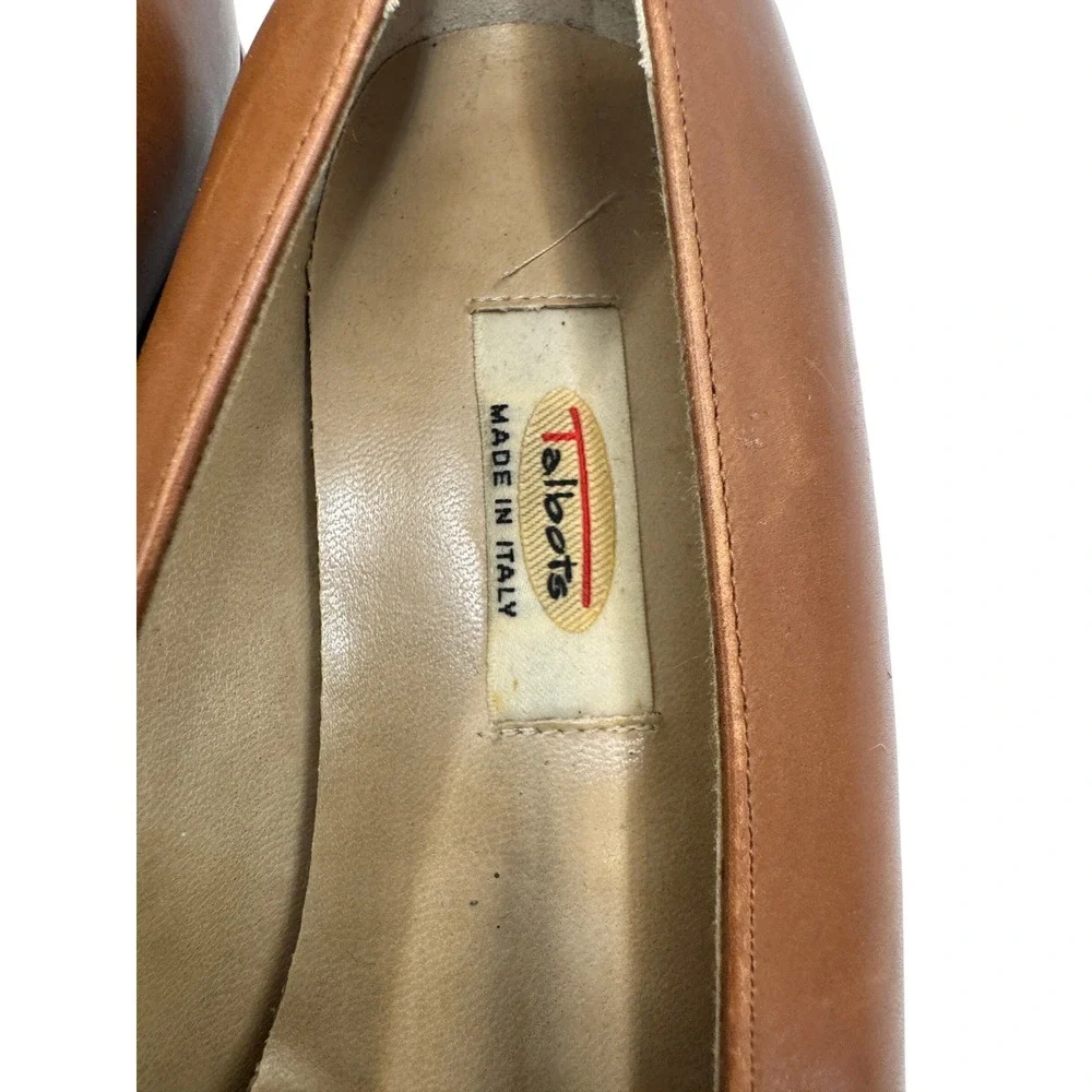 Talbots Womens 7.5W Brown Leather Canvas Tassel Loafers Made in Italy Vero Cuoio